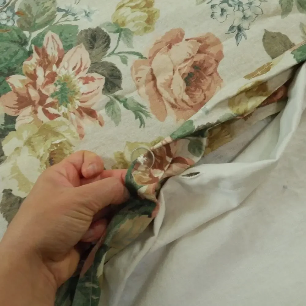 Pottery Barn Full Queen Rita Floral Duvet Cover Linen Blend Cabbage Rose Cottage